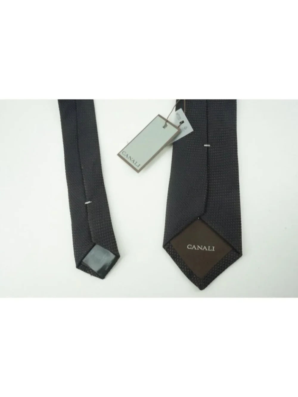 Canali Navy Blue Hickory Brown Woven Silk Blend Tie Brand New With Tags